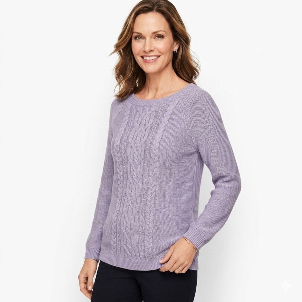 Talbots Women's Cable Knit Sweater Size X Purple Tunic Pullover Long Sleeve